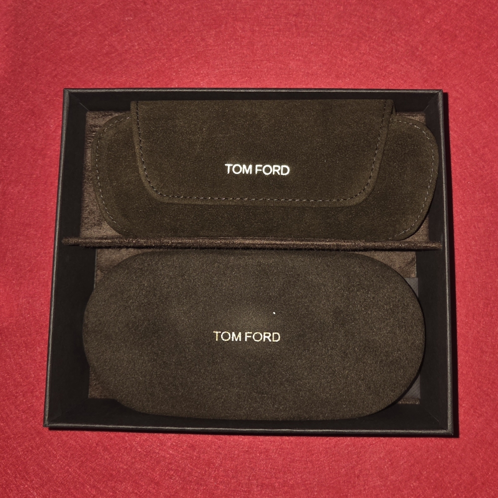 Tom Ford Brown Suede Double Eyeglasses / Sunglasses Cases Set w/ Cleaning Cloth